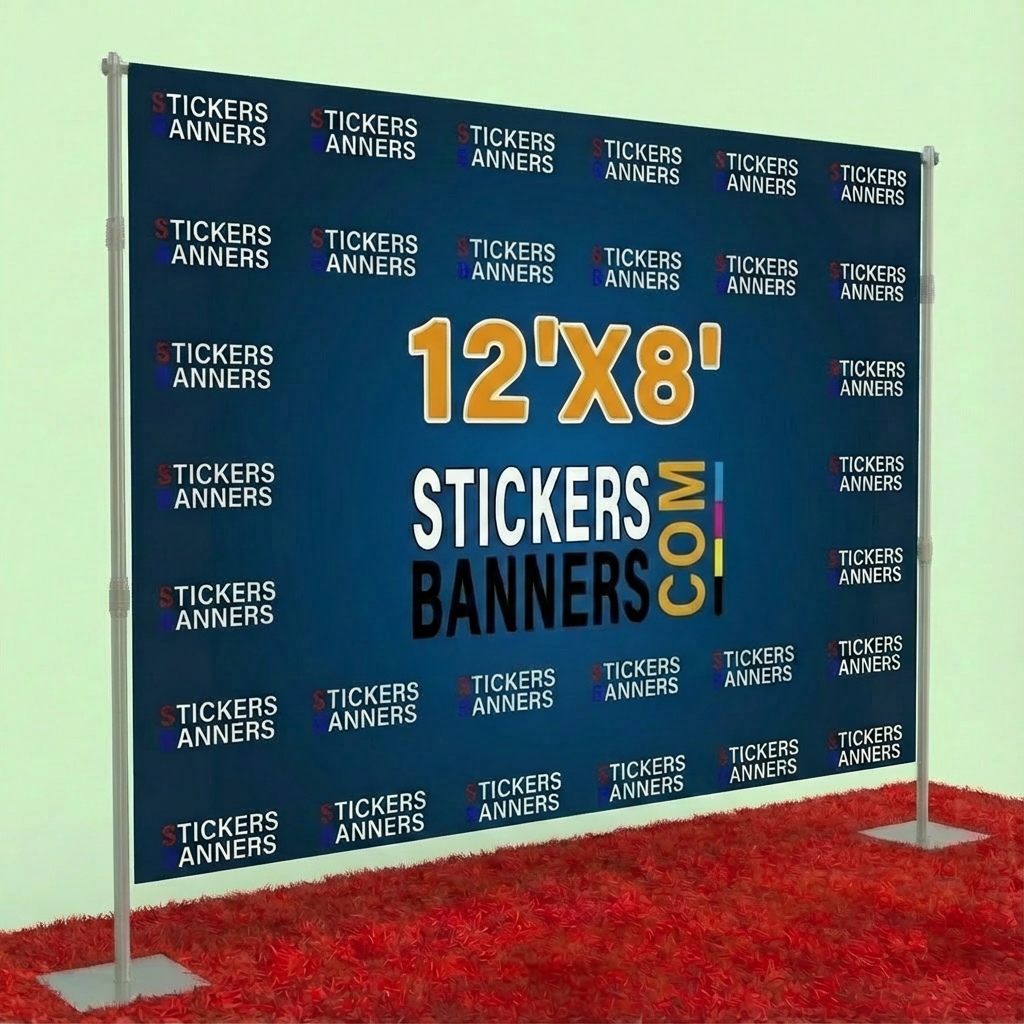 12'x8' Fabric Step and Repeat Banner with Stand and Red Carpet