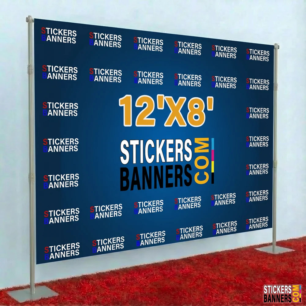 12'x8' Vinyl Step and Repeat Banner with Stand and Red Carpet