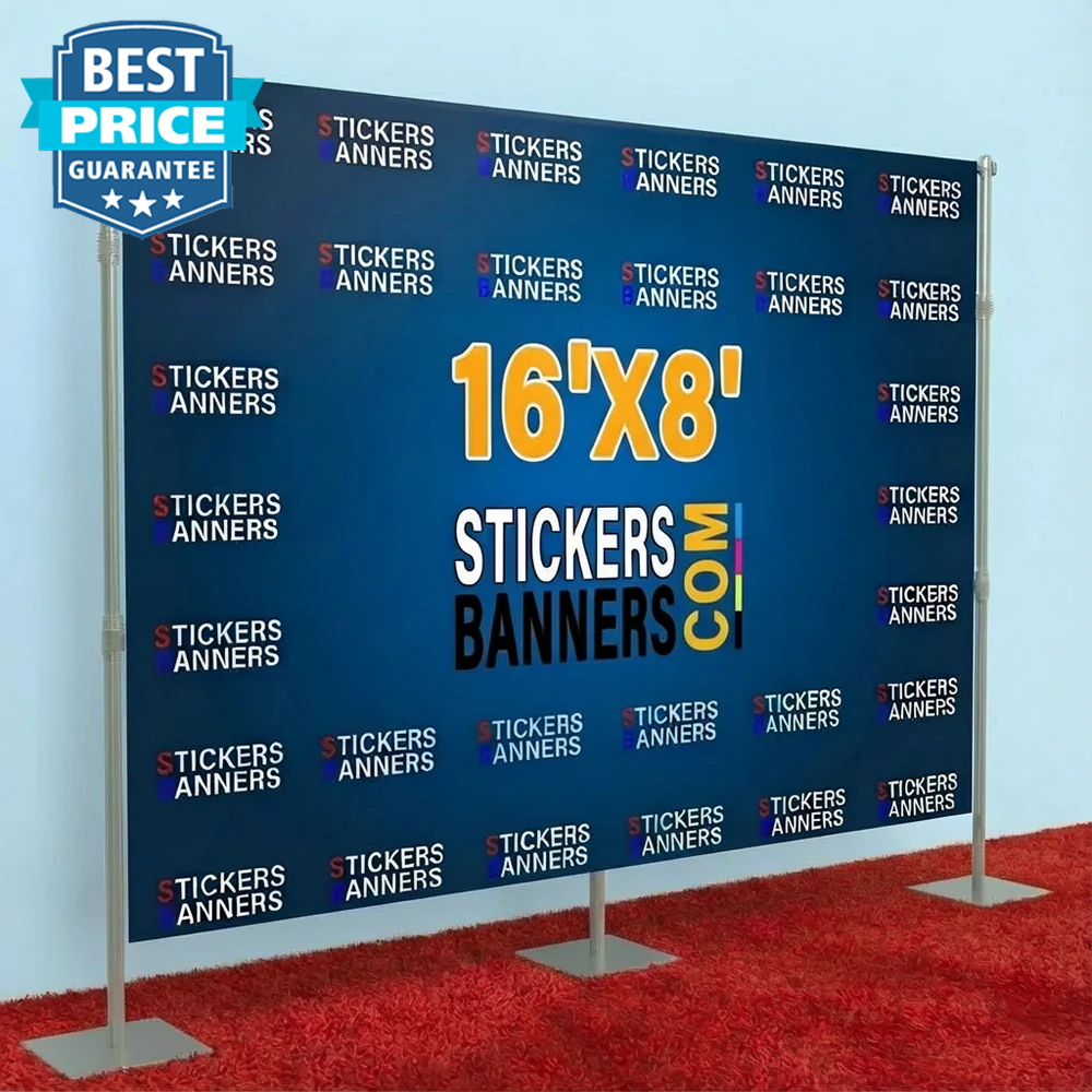 16'x8' Vinyl Step and Repeat Banner with Stand and Red Carpet