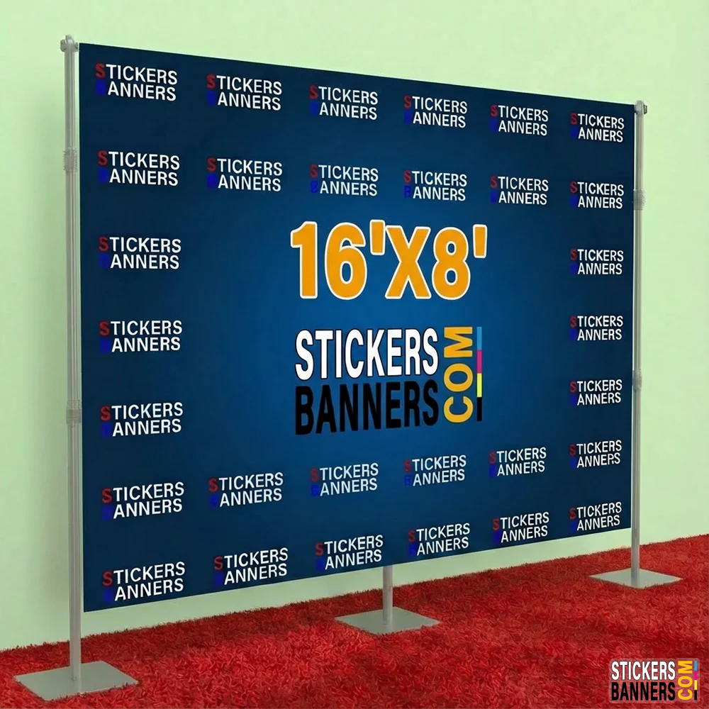 16'x8' Fabric Step and Repeat Banner with Stand and Red Carpet
