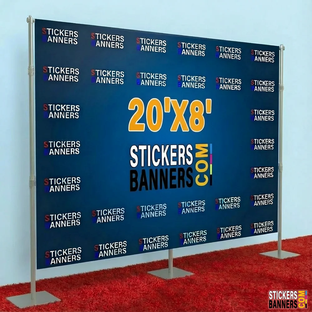 20'x8' Step and Repeat Banner with Stand and Red Carpet