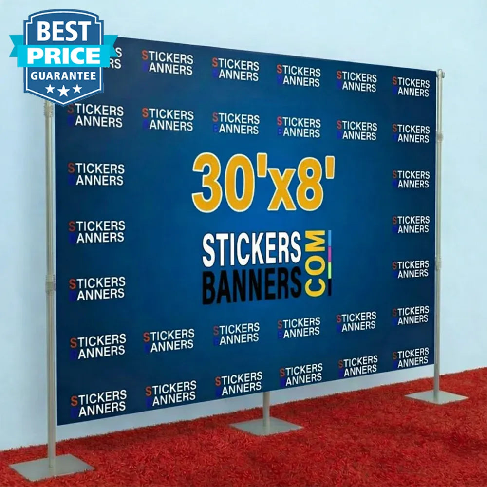 30'x8' Step and Repeat Banner with Stand and Red Carpet