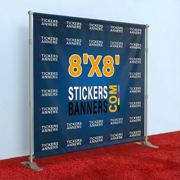 8'x8' Vinyl Step and Repeat Banner with Stand and Red Carpet