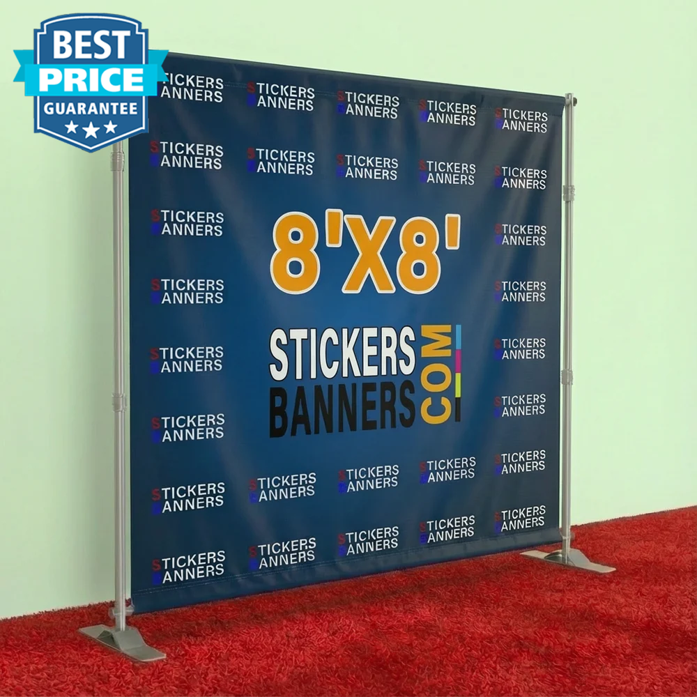 8'x8' Fabric Step and Repeat Banner with Stand and Red Carpet