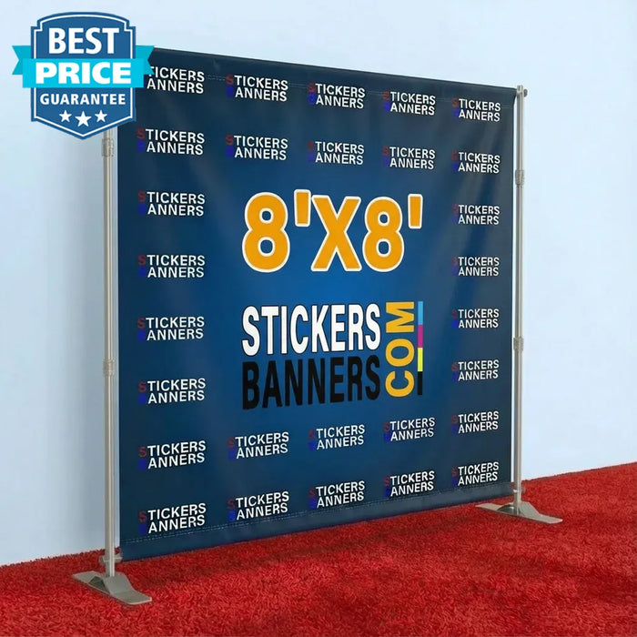 8'x8' Vinyl Step and Repeat Banner with Stand and Red Carpet