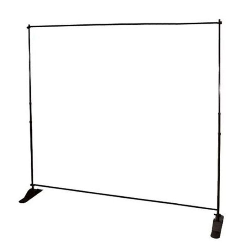 Black metal display stand on a white background