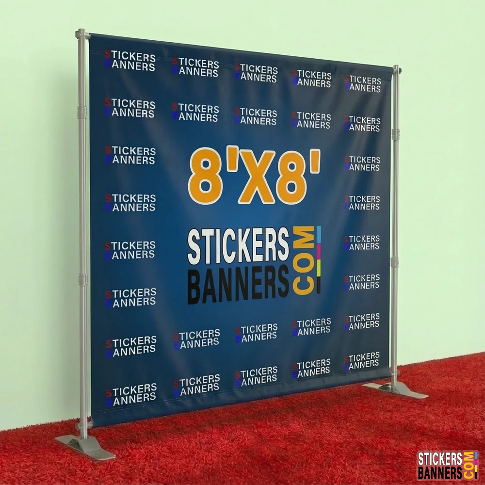 8'x8' Fabric Step and Repeat Banner with Stand and Red Carpet