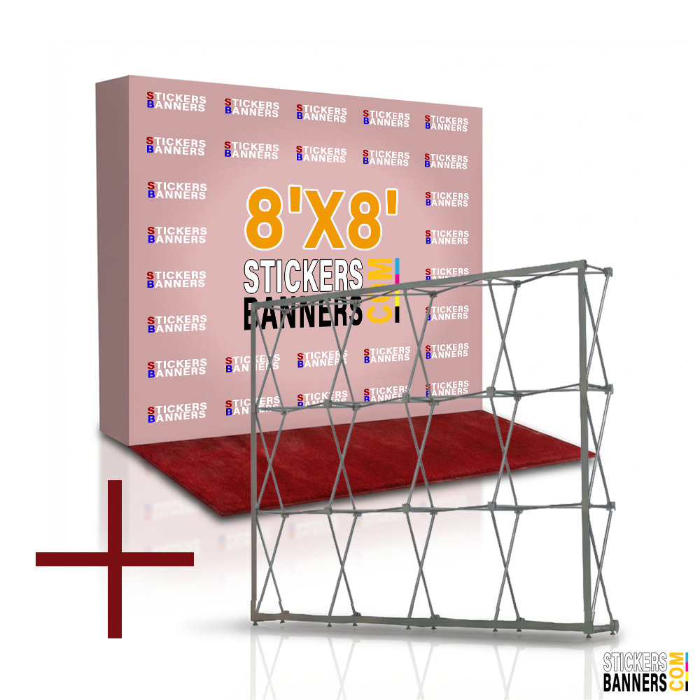 8'x8' Fabric Pop Up Display Backdrop with Stand and Red Carpet