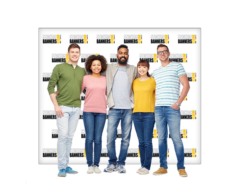 Five people posing together in front of a branded backdrop with 'Banners' text.