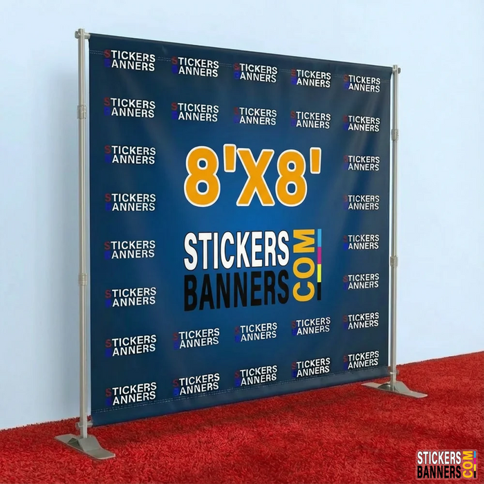 8'x8' Vinyl Step and Repeat Banner with Stand and Red Carpet