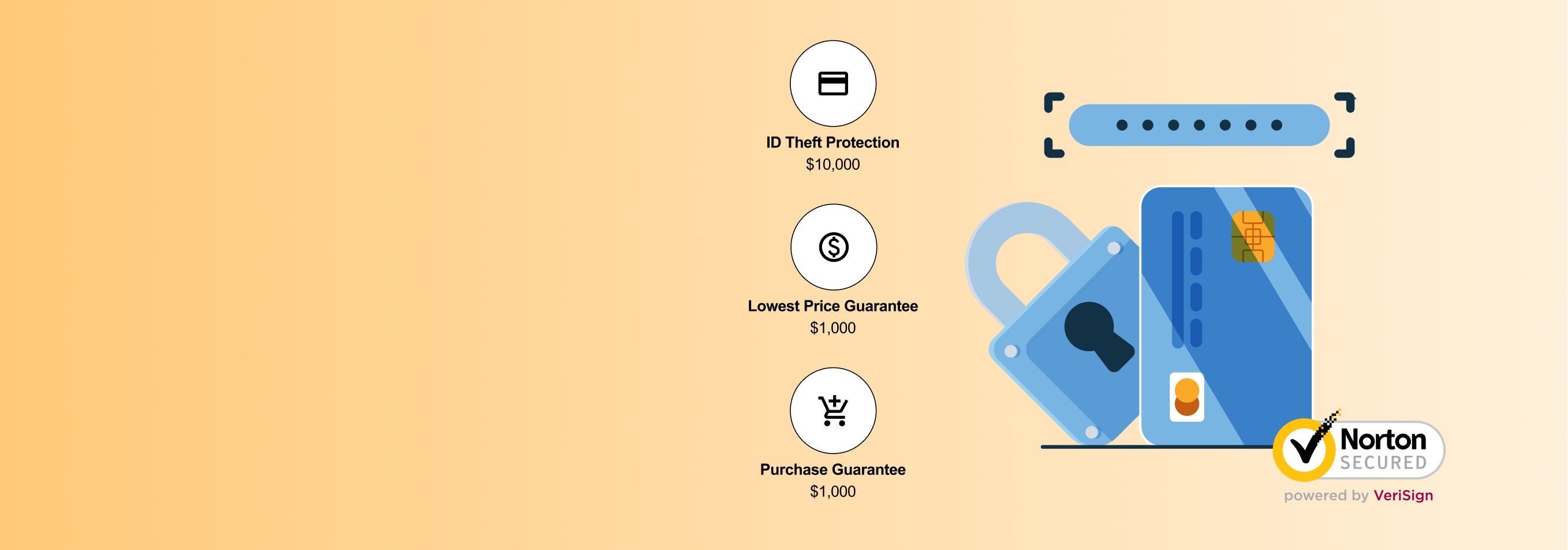 Norton security services with icons and text on a beige background