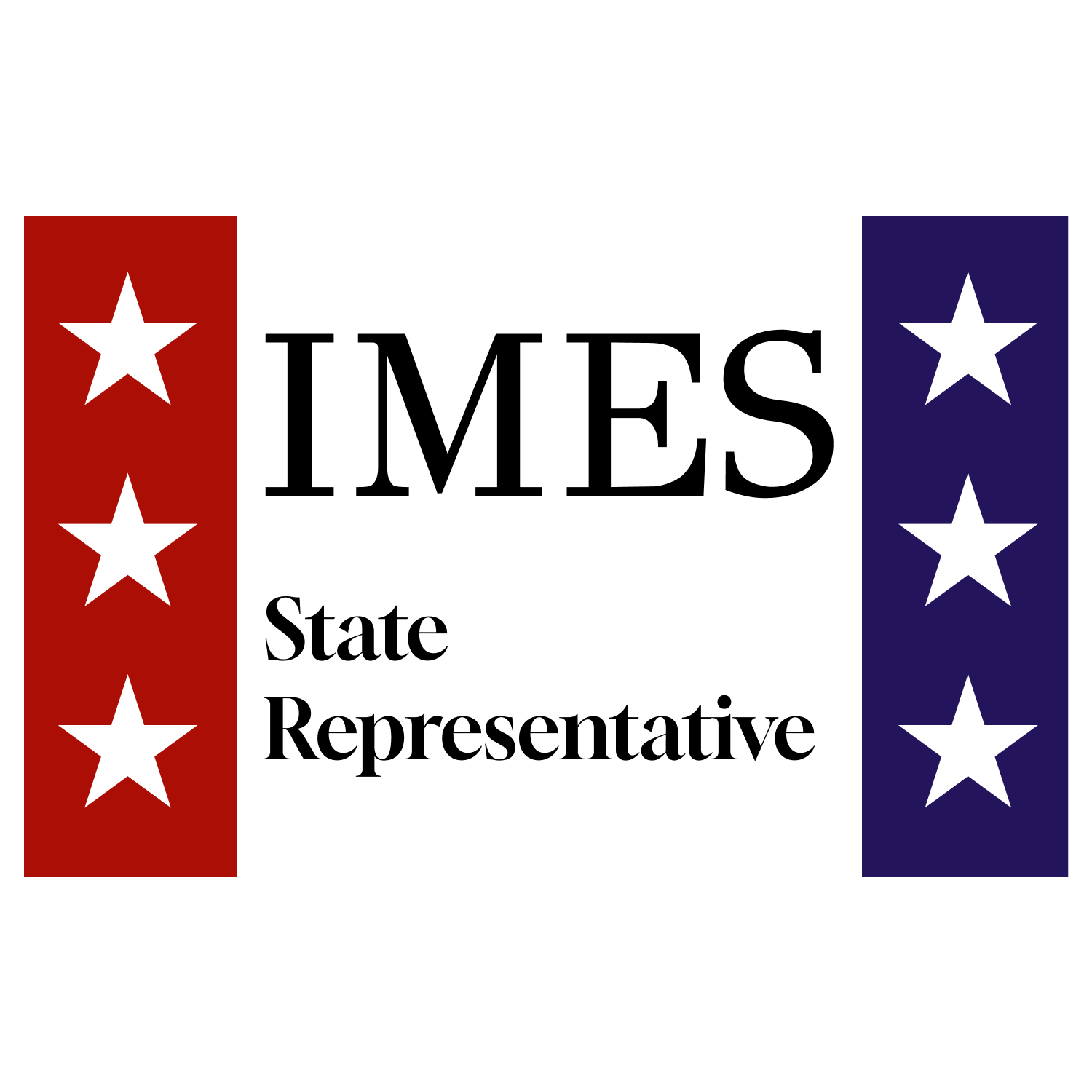 Logo for IMES State Representative with red and blue stripes and stars on a white background