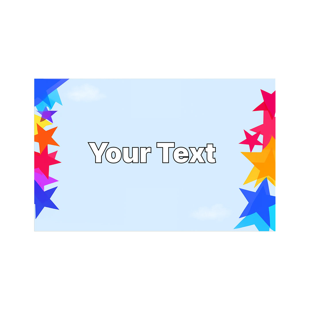 Colorful star border with 'Your Text' placeholder on a light blue background