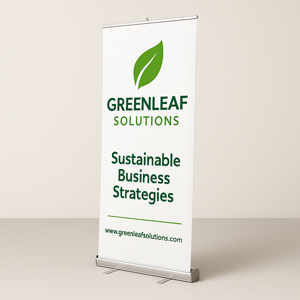 Roll-up banner for Greenleaf Solutions on a light background