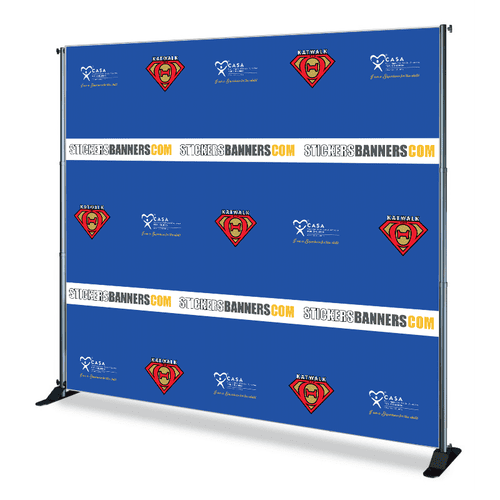 Large blue banner with Superman logo and 'Slickers Banners' branding on a white background